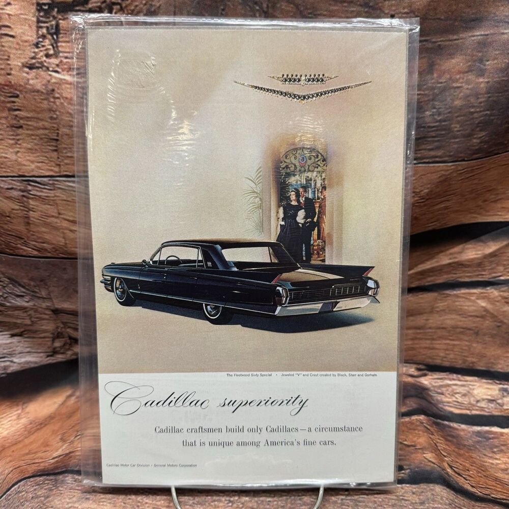 Vintage 1961/62 Cadillac Fleetwood Sixty Special Luxury Car Print Ad Jewel Logo